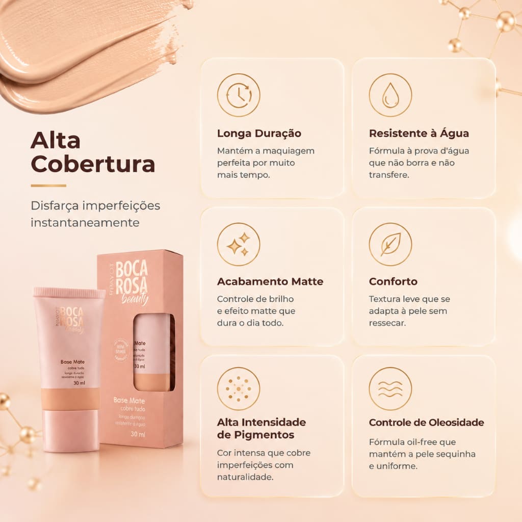 Base Mate Boca Rosa Beauty by Payot 30ml – Alta Cobertura, Longa Duração e Resistente à Água
